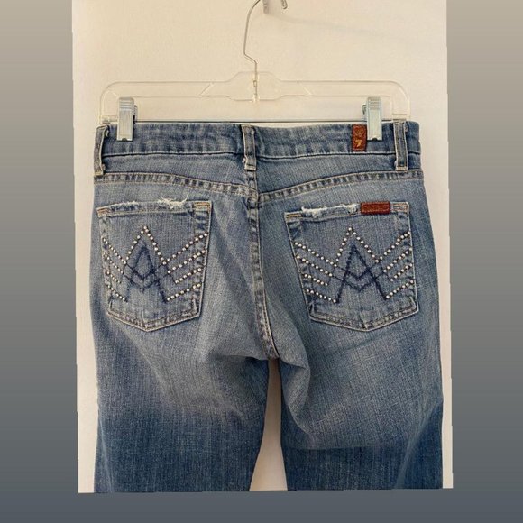 7 For All Mankind Flare Jeans with Rhinestone Back Pocket A Design - Picture 7 of 13